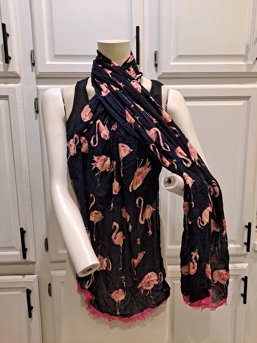 Vera Bradley Navy Scarf with Pink Flamingo Motif Tropical Whimsical